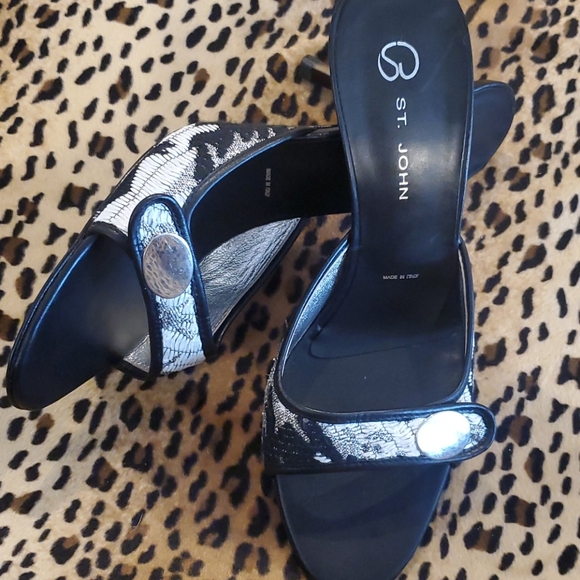 ST. JOHN Black/White/Silver Stilletto Mule S 8 - Picture 10 of 16